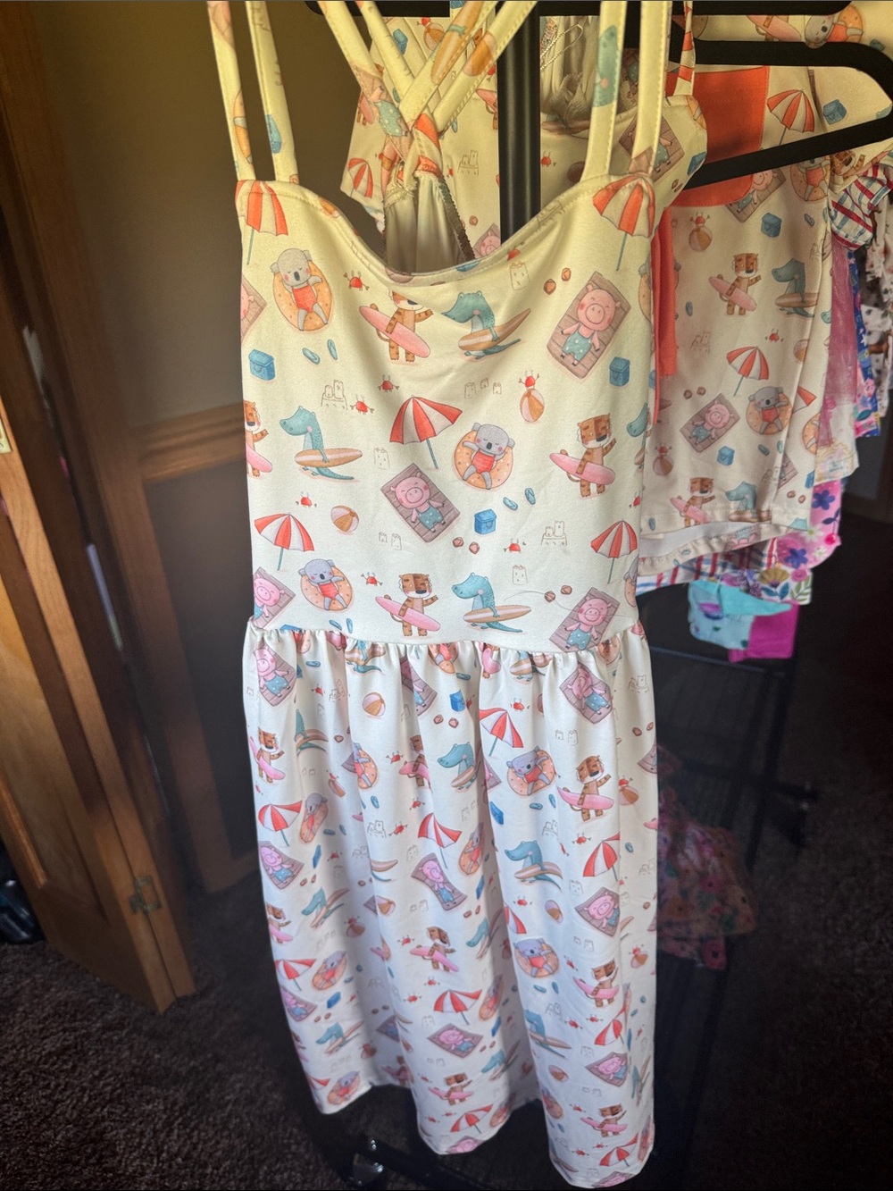 Girls' Cream Beach-Print Strappy Sundress